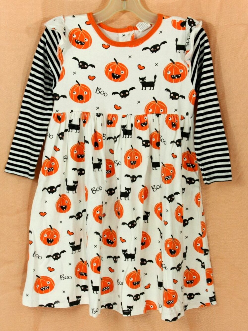 Tesa Babe Fall Halloween Jack o Lantern Cat Striped Long Sleeve Girls Dress 4T
